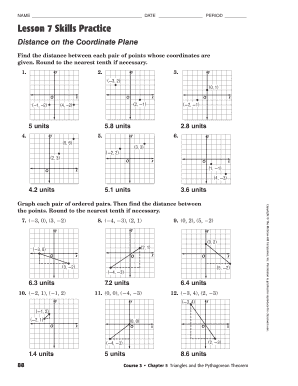 Lesson 7 Skills Practice Distance On The Coordinate Plane Answer Key