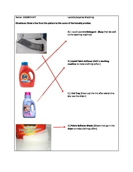 Life Skill Laundry Supplies Matching Worksheet With Pictures TpT