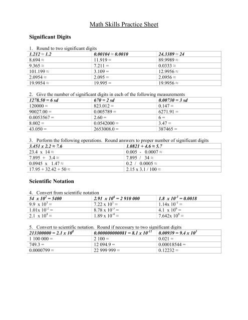 Math Skill Practice Answer