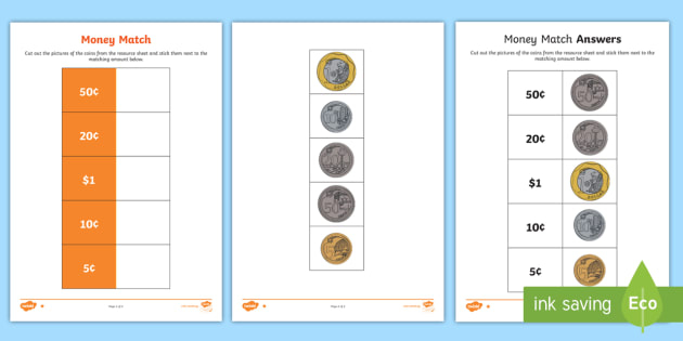 Money Match Differentiated Worksheet Singapore Printables