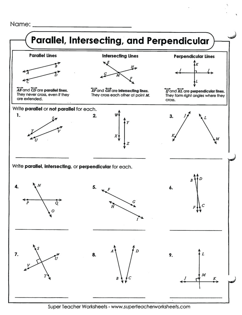 Parallel And Perpendicular Lines Worksheets Answer Key