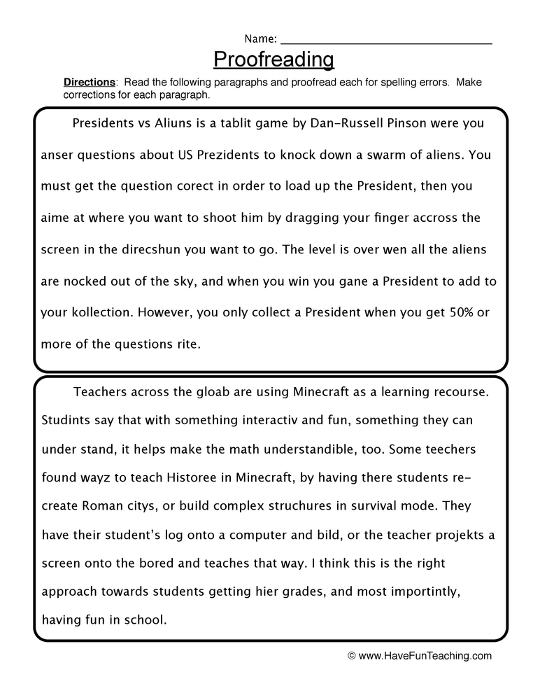 Proofreading Worksheet By Teach Simple