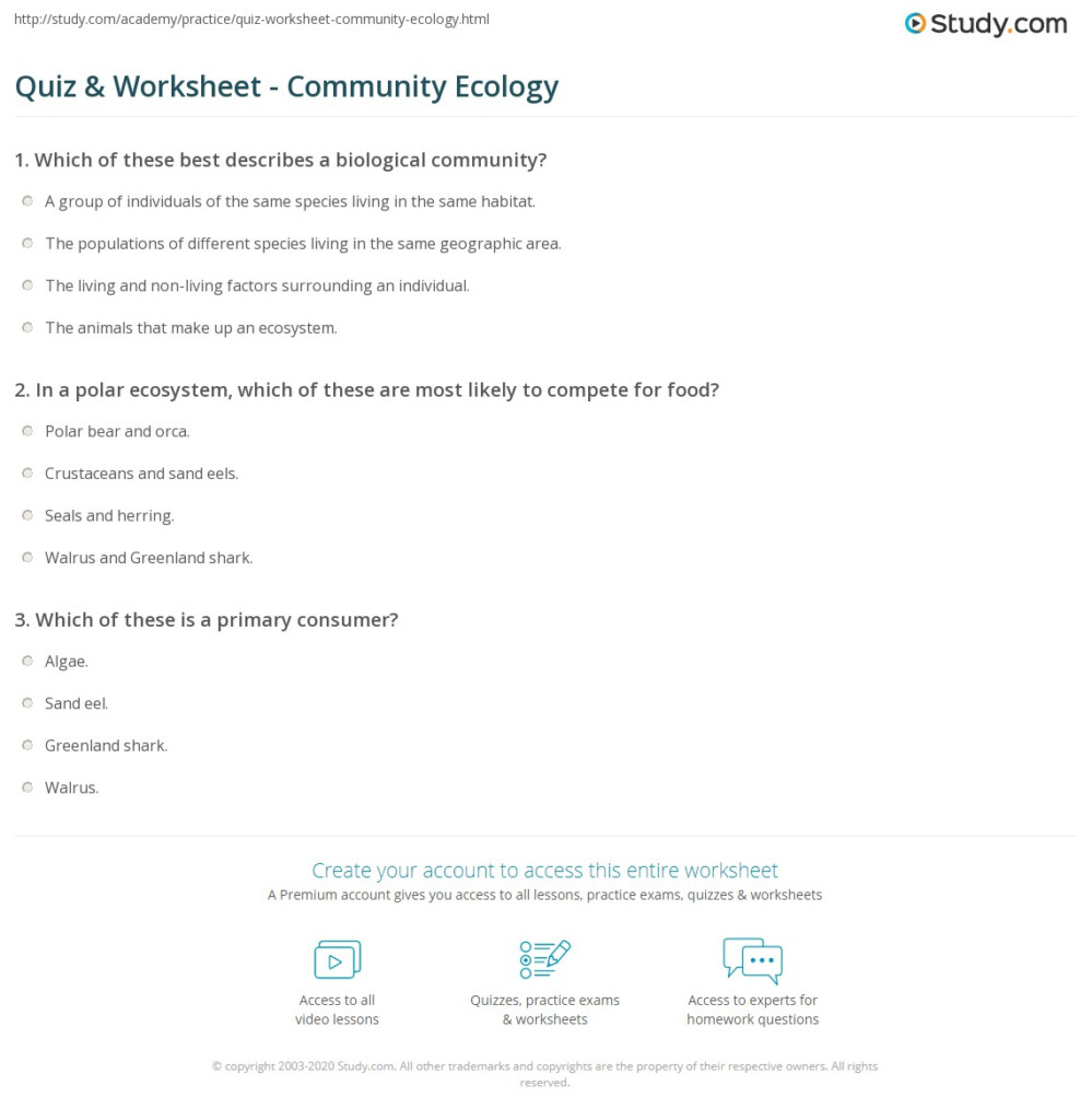 Quiz Worksheet Community Ecology Study