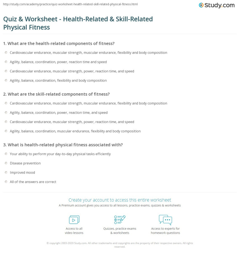 Health And Skill Related Fitness Worksheet - SkillsWorksheets.com