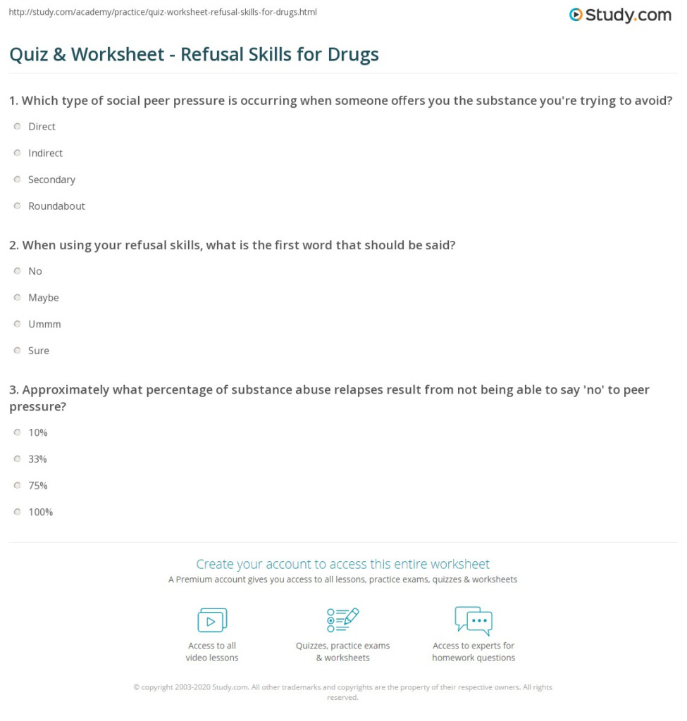 Quiz Worksheet Refusal Skills For Drugs Study