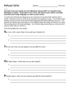 Refusal Skills Worksheet - SkillsWorksheets.com