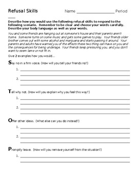 Refusal Skills S T O P Worksheet By Mrs Spaws Classroom TPT