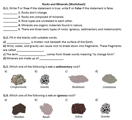 Rocks And Minerals Worksheet Distance Learning Teaching Resources