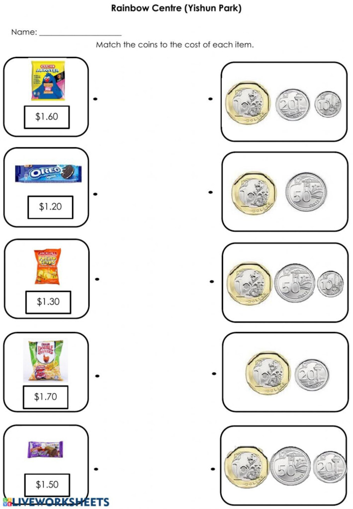 Singapore Pricetag Matching 1 Worksheet Money Worksheets Money Math 