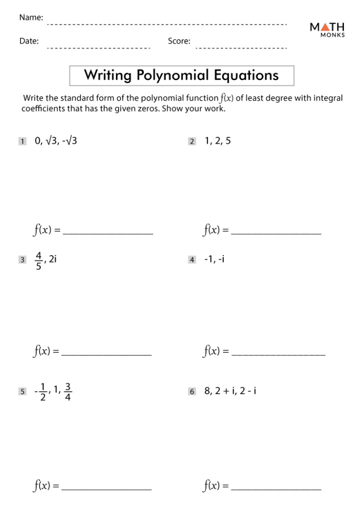 Solving Polynomial Equations Worksheets With Answer Key