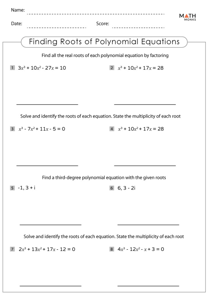 Solving Polynomial Equations Worksheets With Answer Key