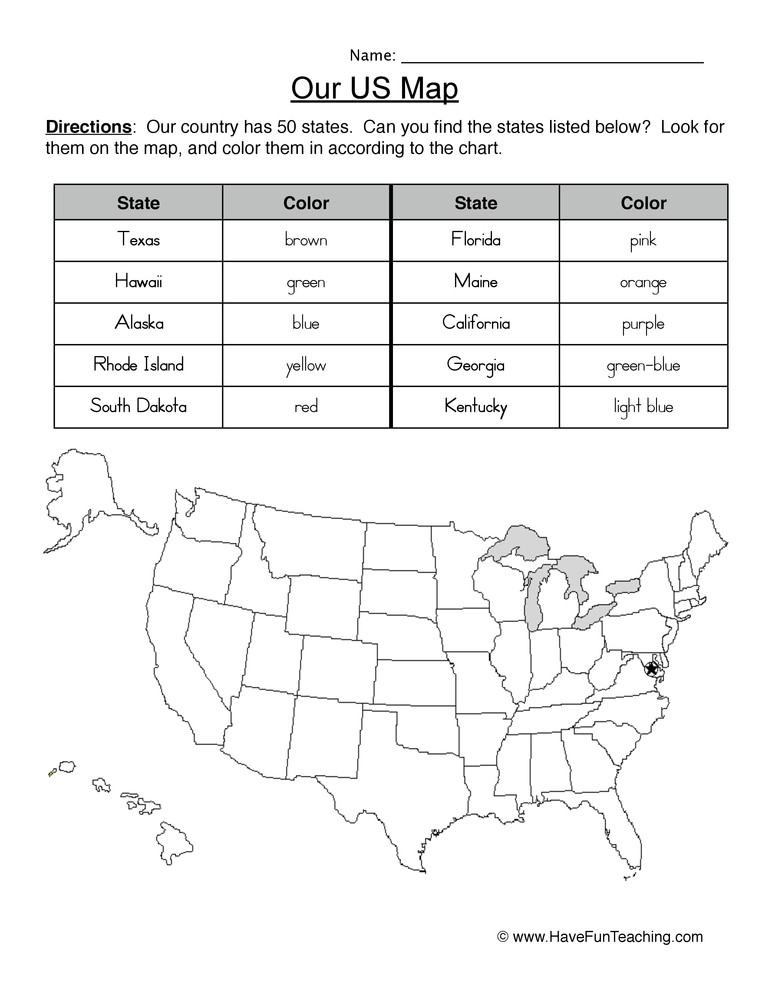 US Map Worksheet By Teach Simple